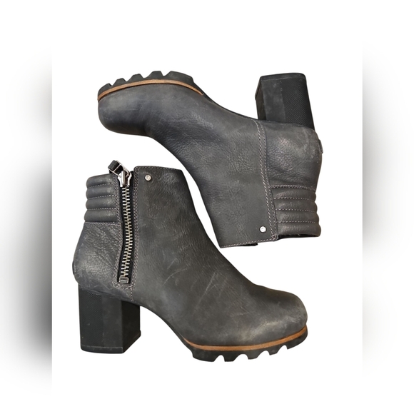 Sorel 9 Gray Danica 3" Stacked Heel Waterproof Boots Lug Sole Side Zip 5" Shaft - Picture 6 of 8